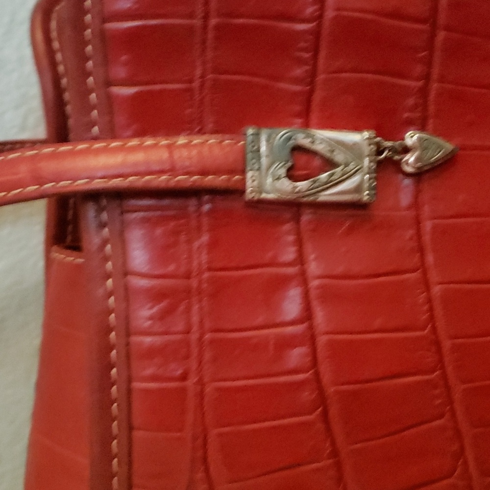 Brighton Vintage Red Croc leather handbag w/silver trim/heart. W/ extra strap - Picture 2 of 7